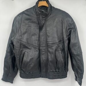 Burk's Bay Leather Bomber Jacket Black XL‎ Men's Front & Inner Pockets Full Zip